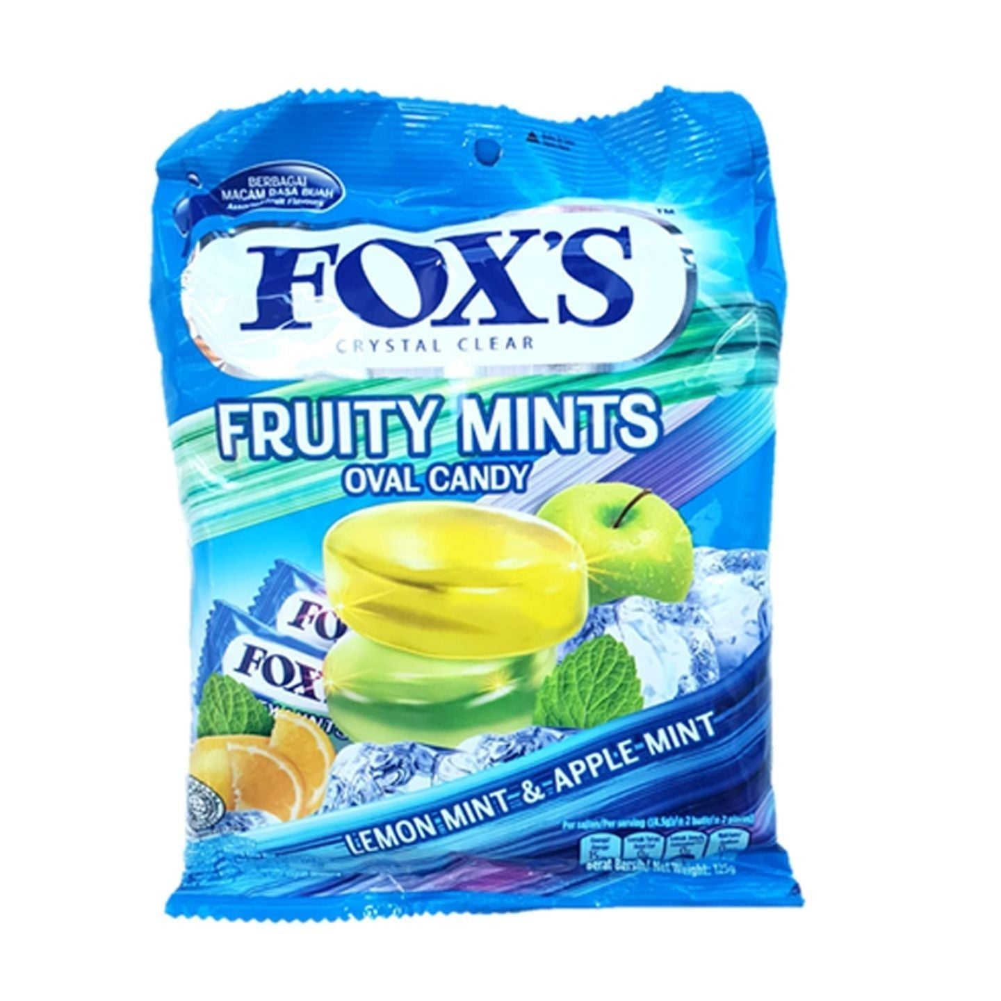 FOXS OVAL CANDY FRUITY MINTS CRYSTAL CLEAR 125 GM