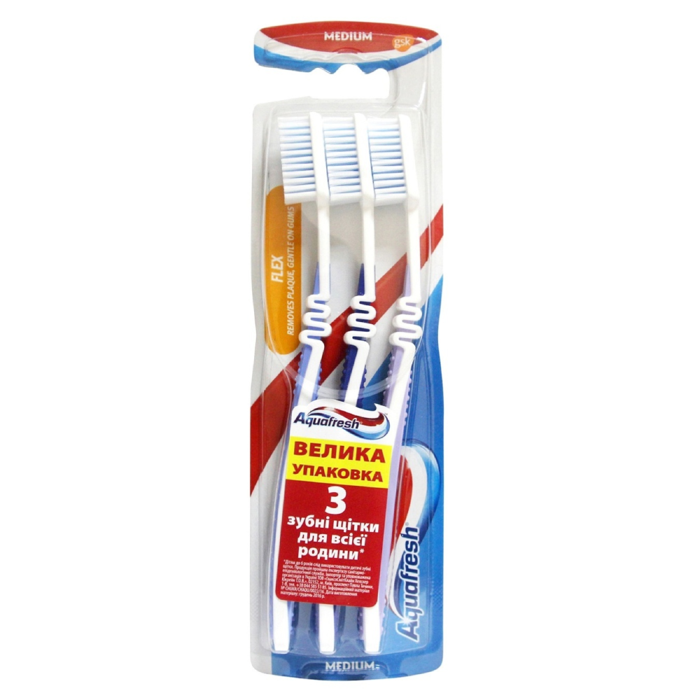 AQUAFRESH TOOTH BRUSH FLEX MEDIUM 3 PCS 6197
