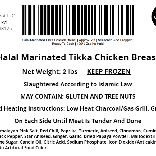 Halal Marinated Tikka Chicken Breast | Seasoned And Prepped | Ready To Cook |