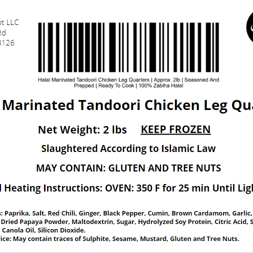 Halal Marinated Tandoori Chicken Leg Quarters | Seasoned And Prepped | Ready To Cook |