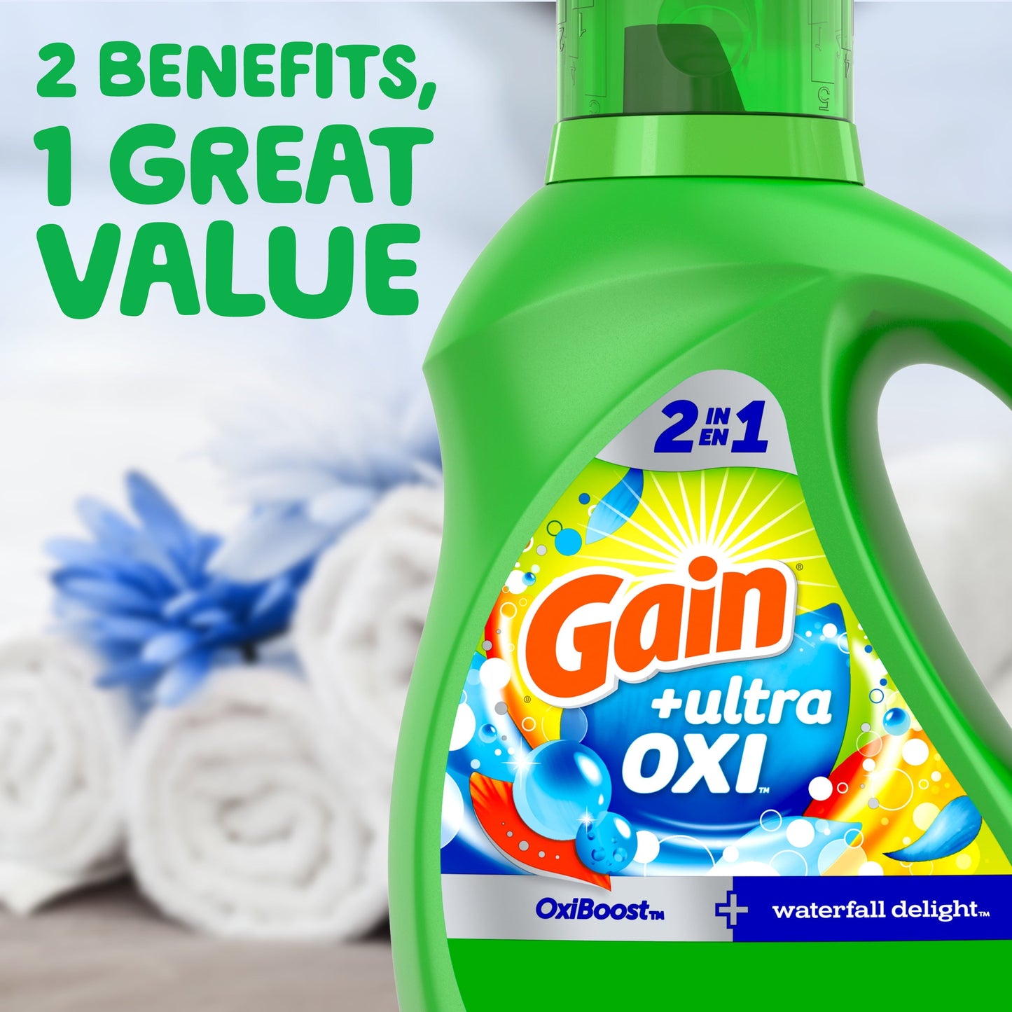 Gain Ultra Oxi Liquid Laundry Detergent, 61 Loads, 88 fl oz,