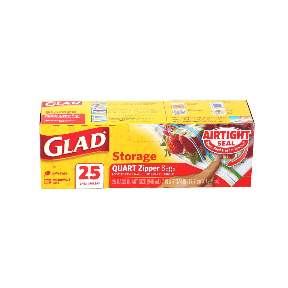 GLAD QUART ZIPPER BAGS STORAGE AIRTIGHT SEAL 19.6CM 25PC