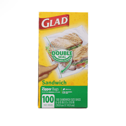 GLAD ZIPPER BAGS SANDWICH DOUBLE SEAL 14.9CM 100PC