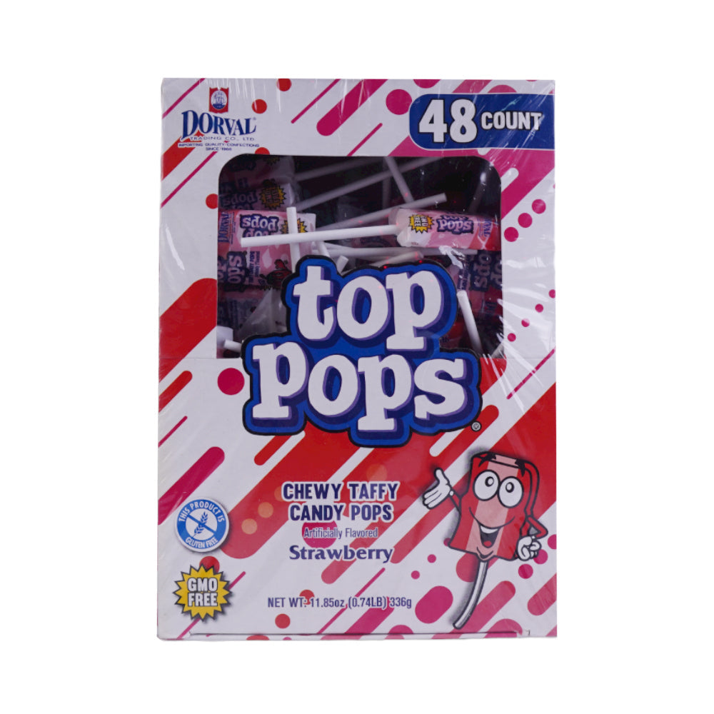 DORVAL TOP POPS CHEWY TAFFY CANDY POP STRAWBERRY 336 GM