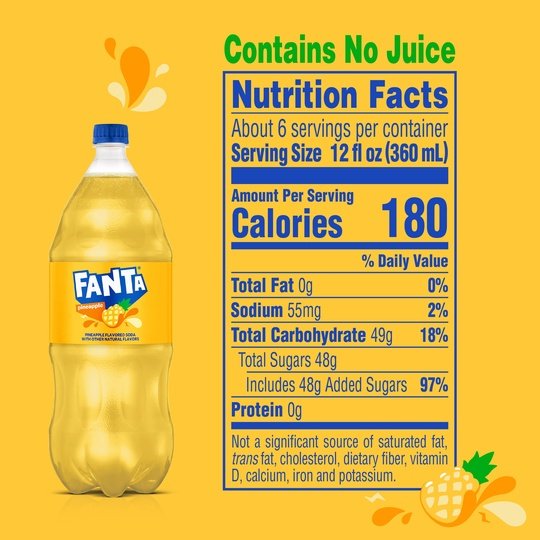 Fanta Pineapple Fruit Soda Pop, 2 Liter Bottle