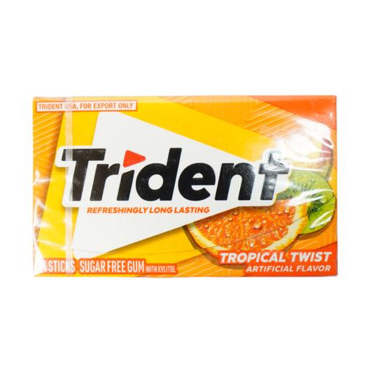 TRIDENT BUBBLE GUM TROPICAL TWIST SUGAR FREE 14  STICKS