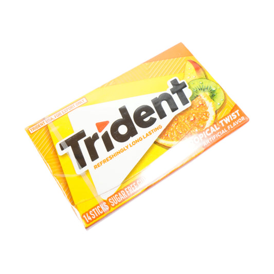 TRIDENT BUBBLE GUM TROPICAL TWIST SUGAR FREE 14  STICKS