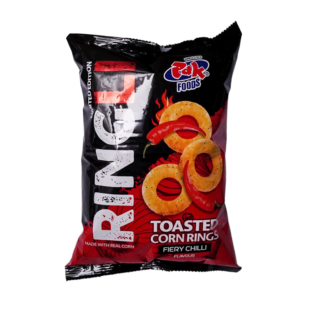 PAK FOODS RINGLI TOASTED CORN RINGS FIERY CHILLI 45 GM