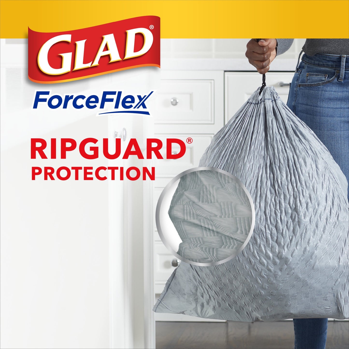 Glad ForceFlex 13 Gallon Tall Kitchen Trash Bags, Fresh Clean Scent, Febreze Freshness, 40 Bags