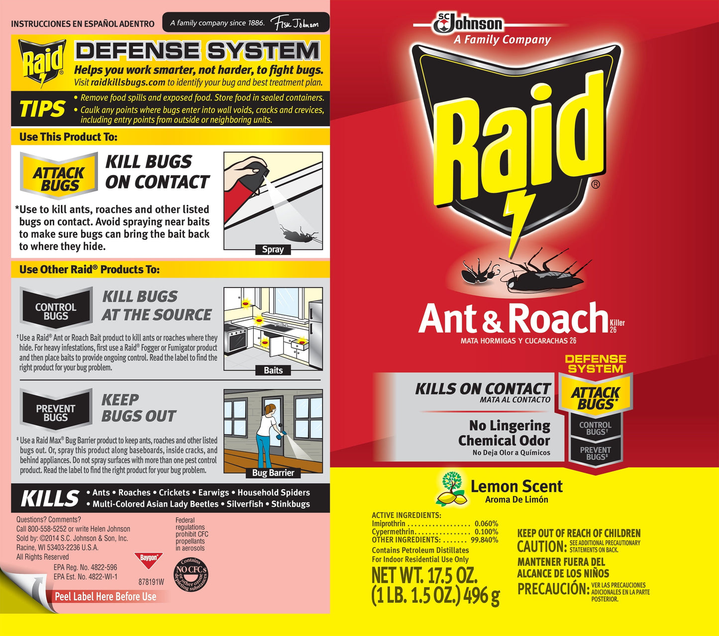 Raid® Ant & Roach Killer 26, Lemon Fresh Scent, 17.5 oz