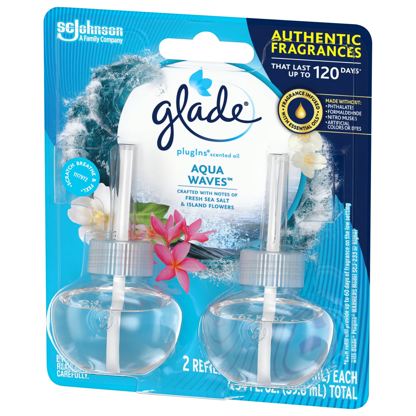 Glade PlugIns Scented Oil Diffuser, Aqua Waves, 2 Refills, 1.34 oz