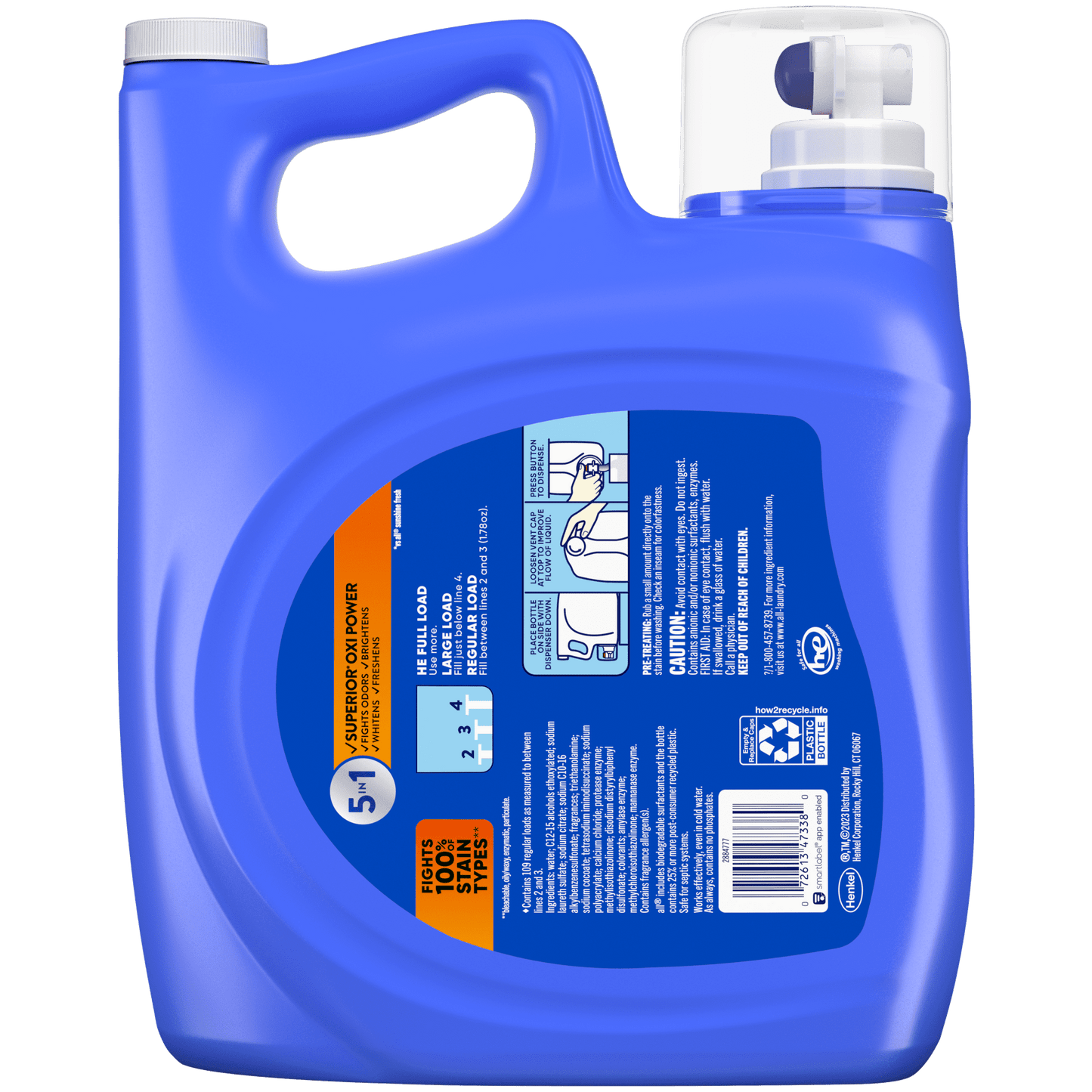 all Liquid Laundry Detergent, Fresh Clean Oxi plus Odor Lifter, 195 fl oz, 109 Loads