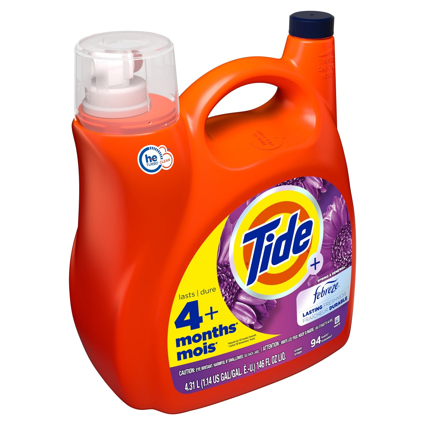 Tide Plus Febreze Spring & Renewal Liquid Laundry Detergent, 94 Loads, 146 fl oz