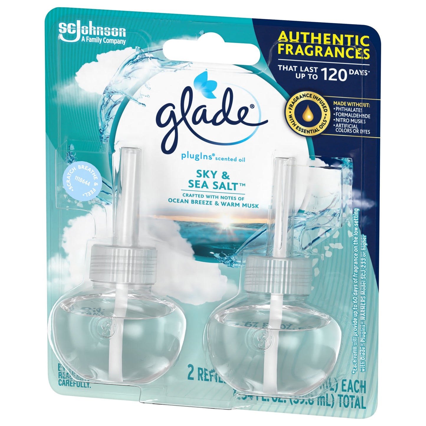 Glade PlugIns Scented Oil 2 Refills, Air Freshener, Sky & Sea Salt, 2 x 0.67 oz