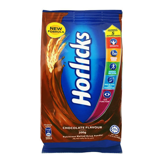 HORLICKS DRINKING POWDER CHOCOLATE POUCH 200 GM