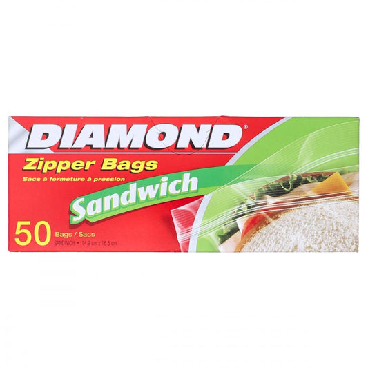 DIAMOND ZIPPER BAGS SANDWICH 50 CT PC