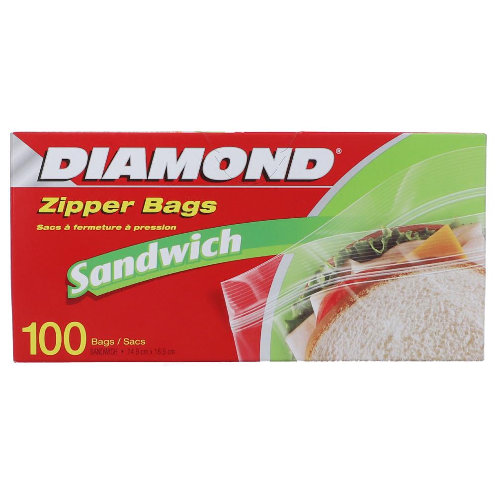 DIAMOND ZIPPER BAGS SANDWICH 100 CT PC