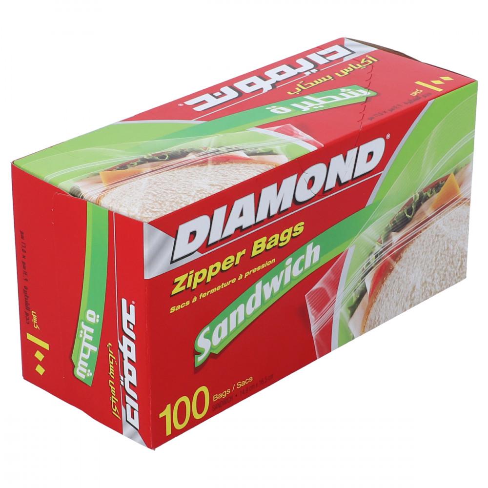 DIAMOND ZIPPER BAGS SANDWICH 100 CT PC