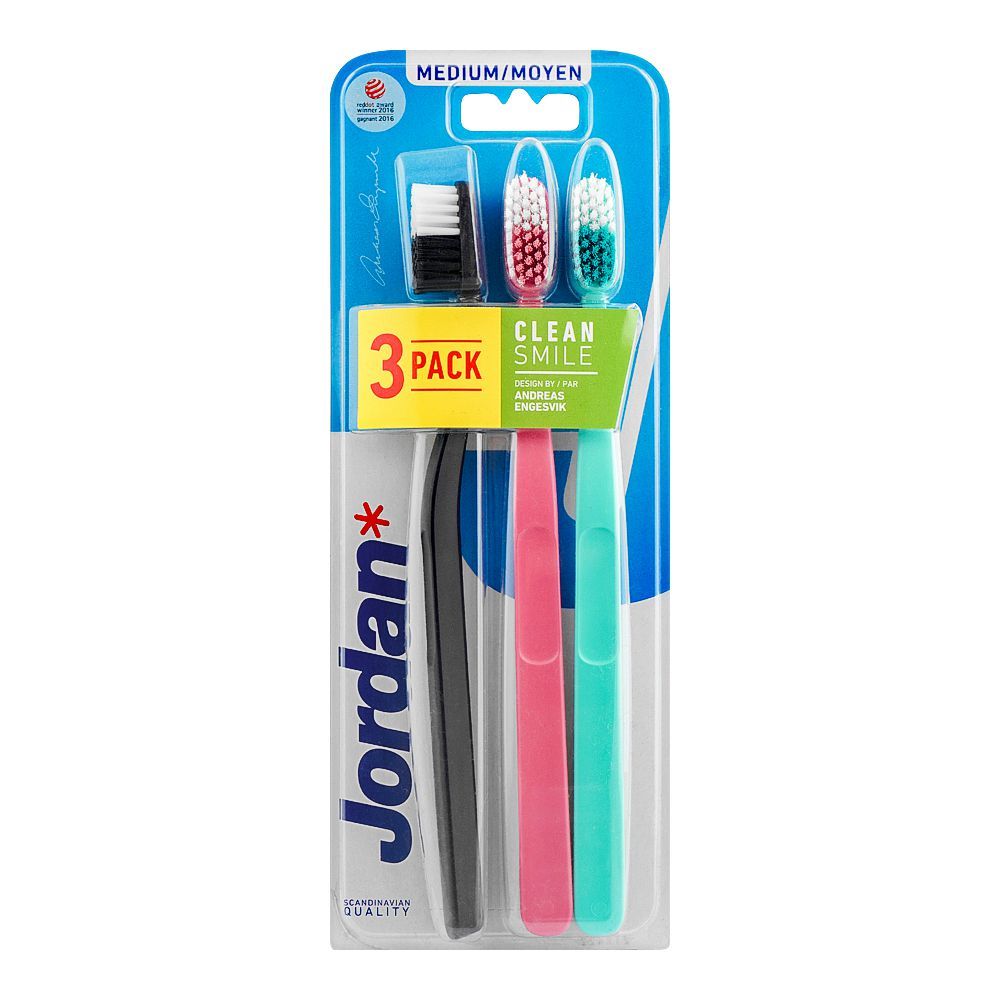 JORDAN TOOTH BRUSH CLEAN SMILE 3 PC MEDIUM VALUE PACK