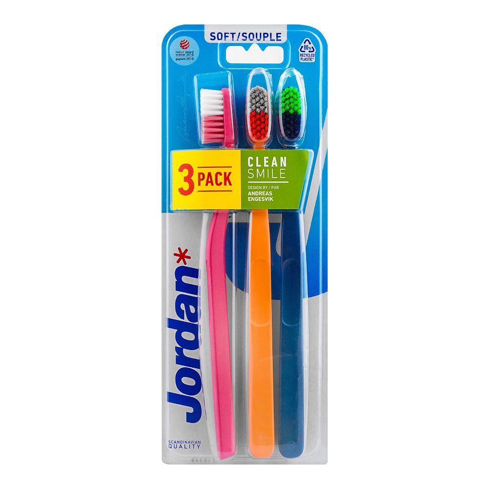 JORDAN TOOTH BRUSH CLEAN SMILE 3 PC SOFT VALUE PACK