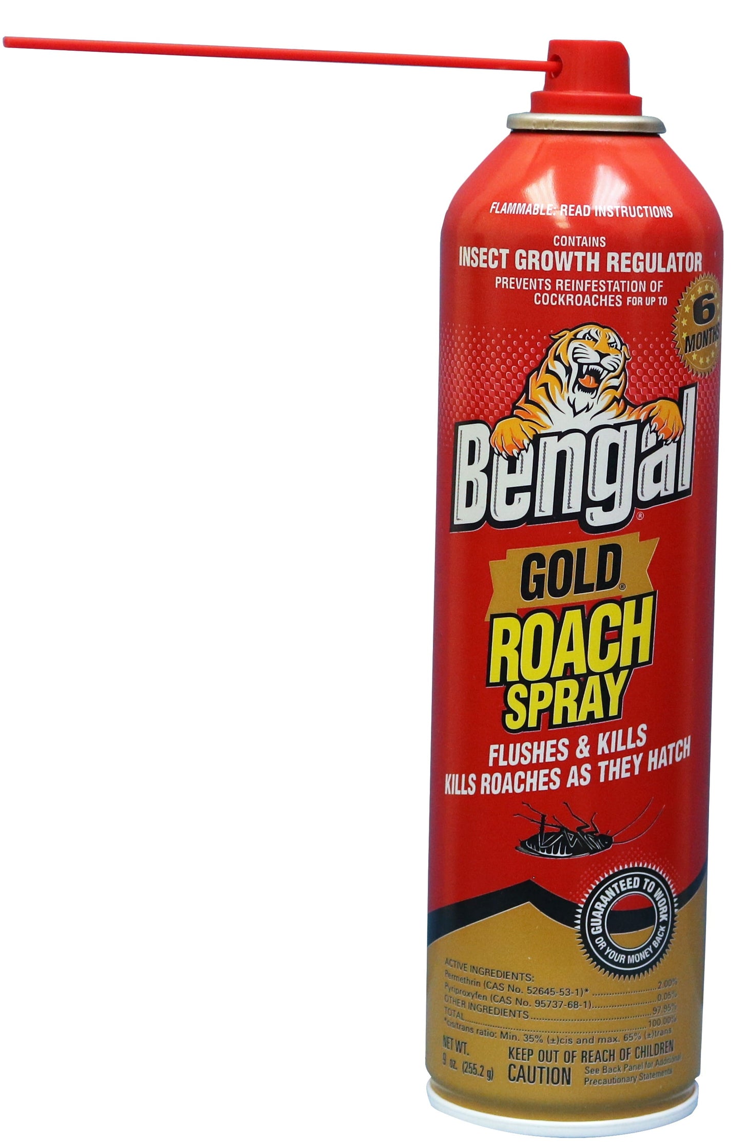 Bengal Gold Roach Spray, Odorless Stain-Free Dry Aerosol Killer Spray with Insect Growth Regulator, 9 oz Aerosol Can