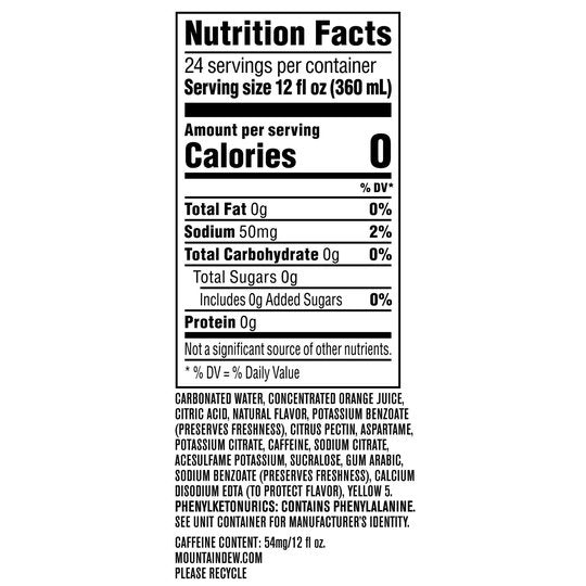 Diet Mountain Dew Citrus Soda Pop, 12 fl oz Cans, 24 Pack