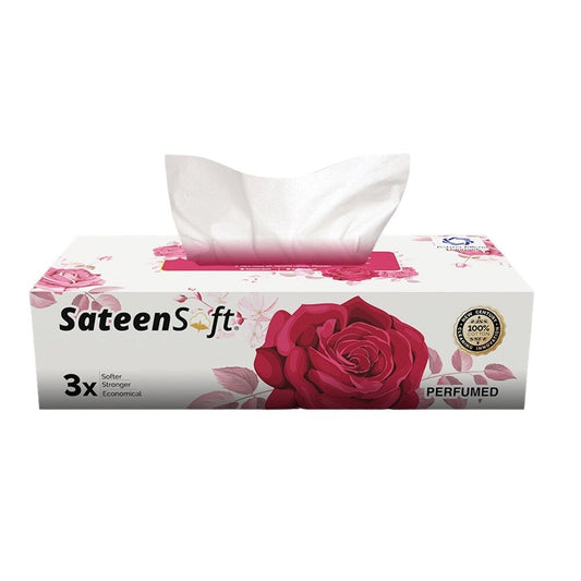 SATEENSOFT PERFUMED RED PREMIUM COTTON DRY TISSUE WIPES BOX