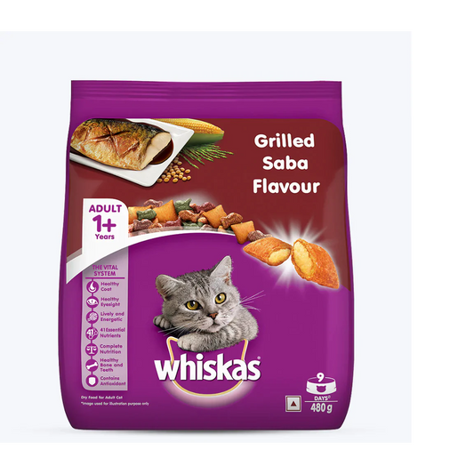 WHISKAS CAT FOOD ADULT GRILLED SABA 1+YEAR 480 GM