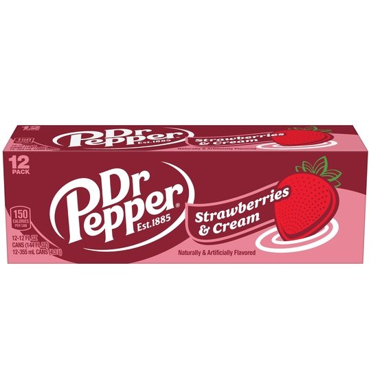 Dr Pepper Strawberries and Cream Soda Pop, 12 fl oz, 12 Pack Cans