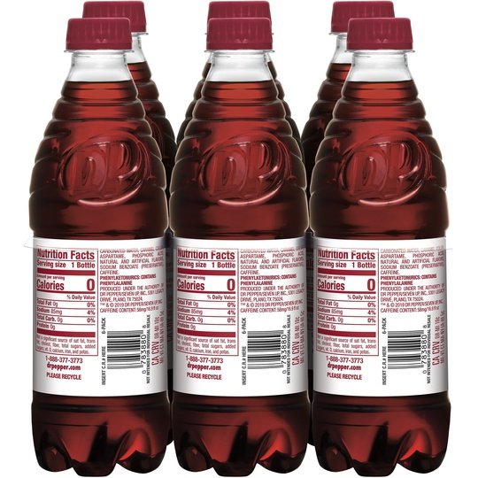 Diet Dr Pepper Soda, .5 L bottles, 6 pack