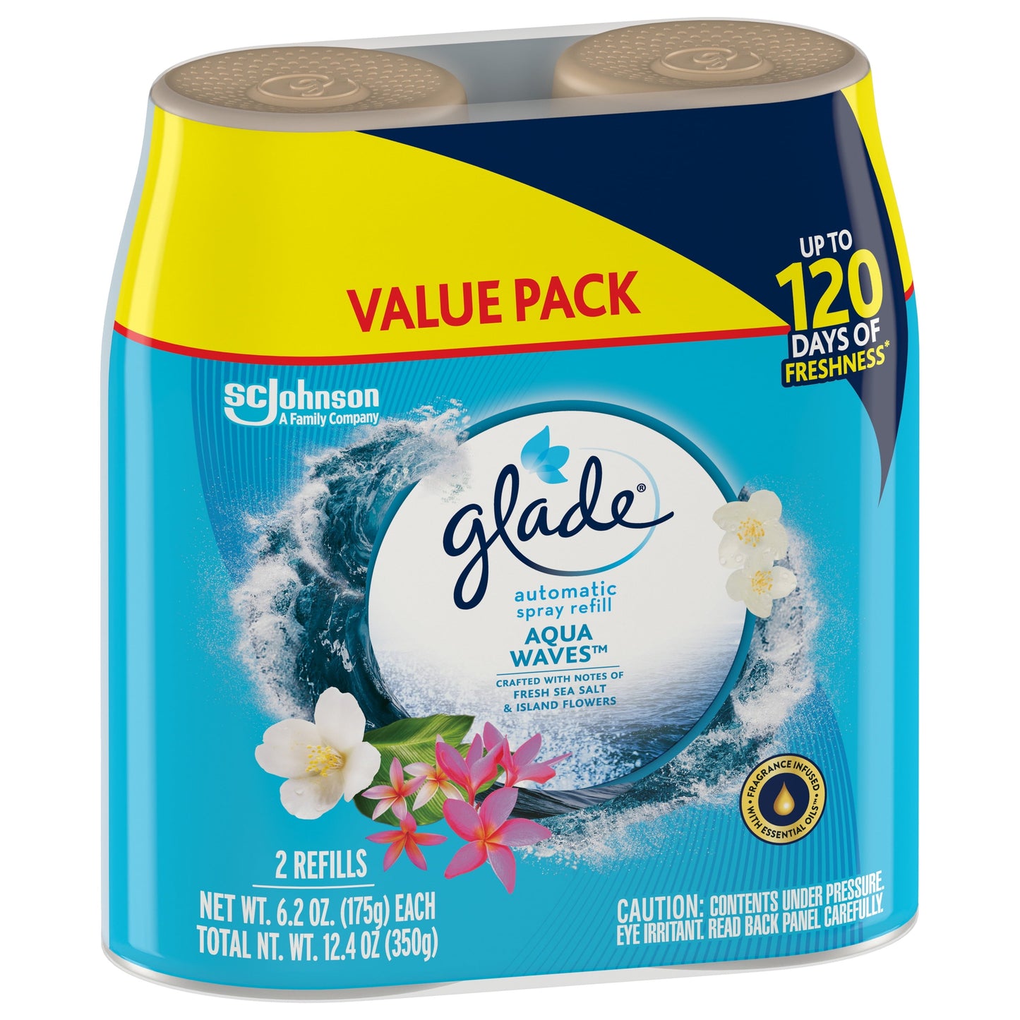 Glade Automatic Spray Refill, Air Freshener, Aqua Waves, 2 Refills, 2 x 6.2 Oz