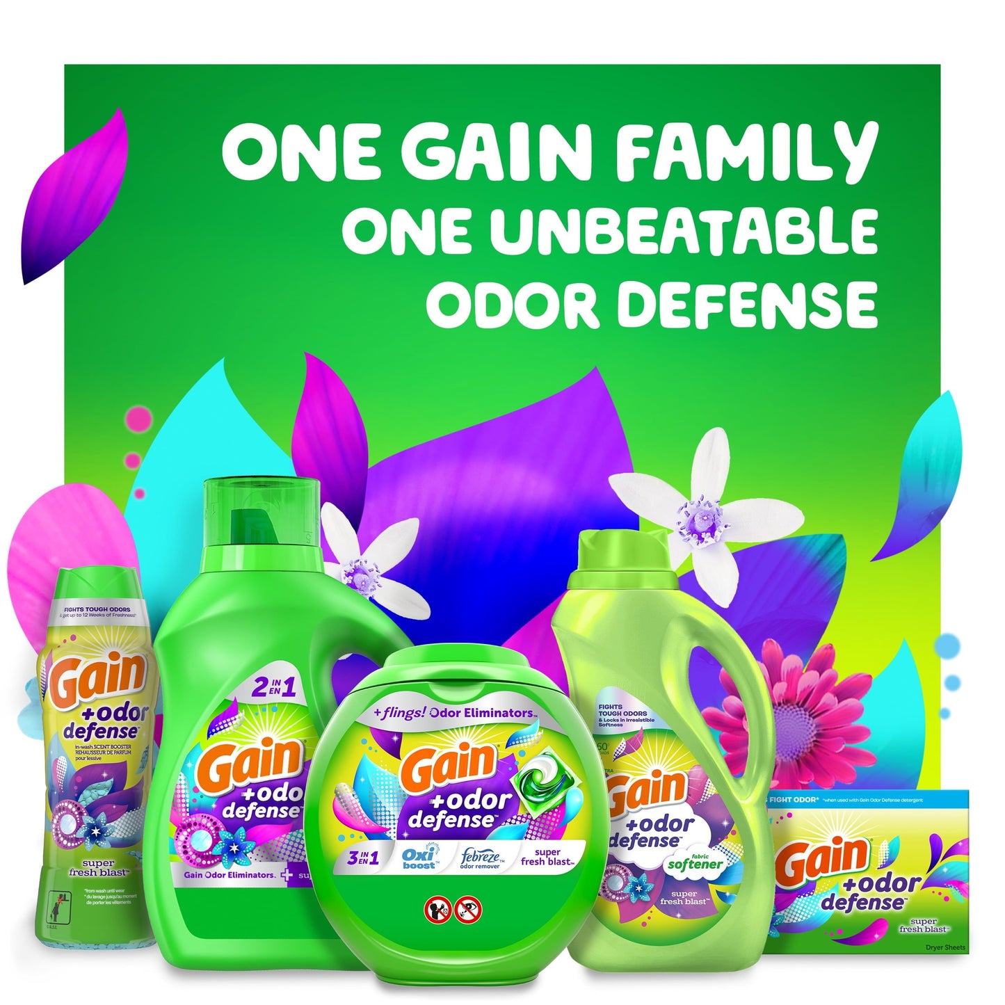 Gain Odor Defense Liquid Laundry Detergent, Super Fresh Blast, 61 Lds, 88 fl oz