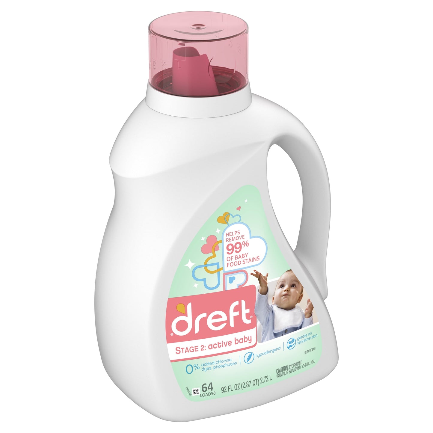 Dreft Stage 2: Active Baby Liquid Laundry Detergent, 64 Loads 92 fl oz