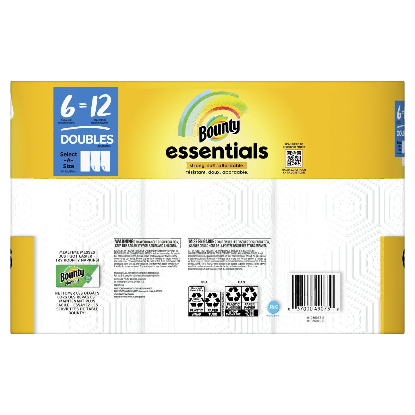 Bounty Essentials Select-a-Size Paper Towels, White, 6 Double Rolls