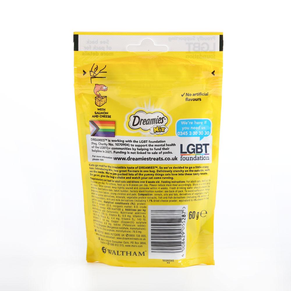 DREAMIES CAT FOOD SCRUMPTIOUS SALMON AND CHEESE MIX 60 GM