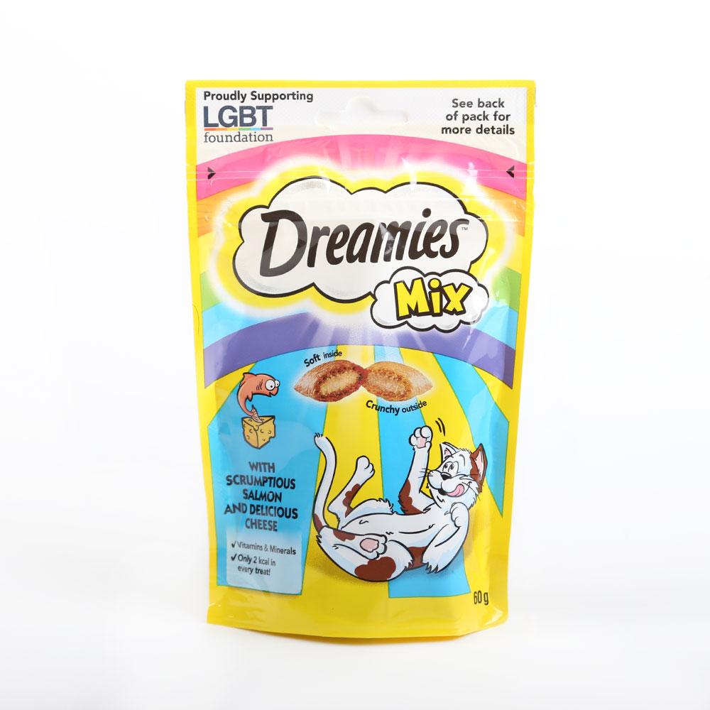 DREAMIES CAT FOOD SCRUMPTIOUS SALMON AND CHEESE MIX 60 GM