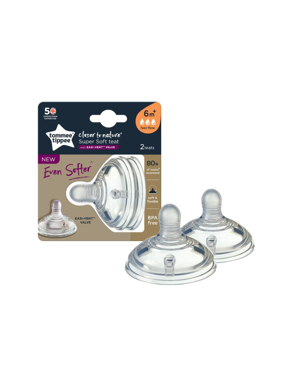 TOMMEE TIPPEE FAST FLOW NIPPLE 6M+ 2TEATS 422124/38