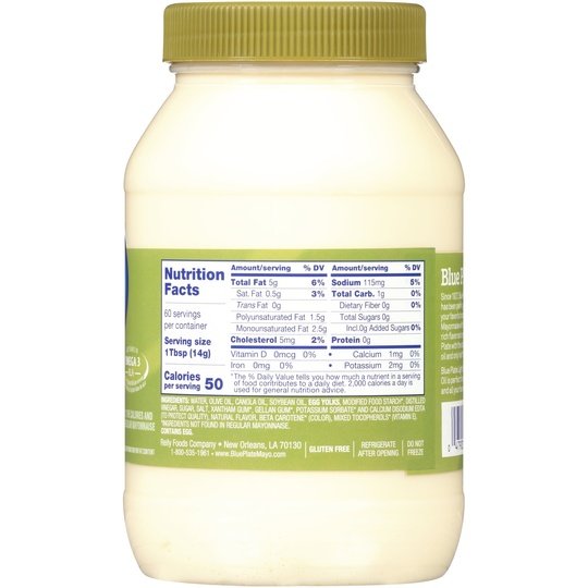 Blue Plate Olive Oil Light Mayonnaise, 30 fl oz Plastic Jar