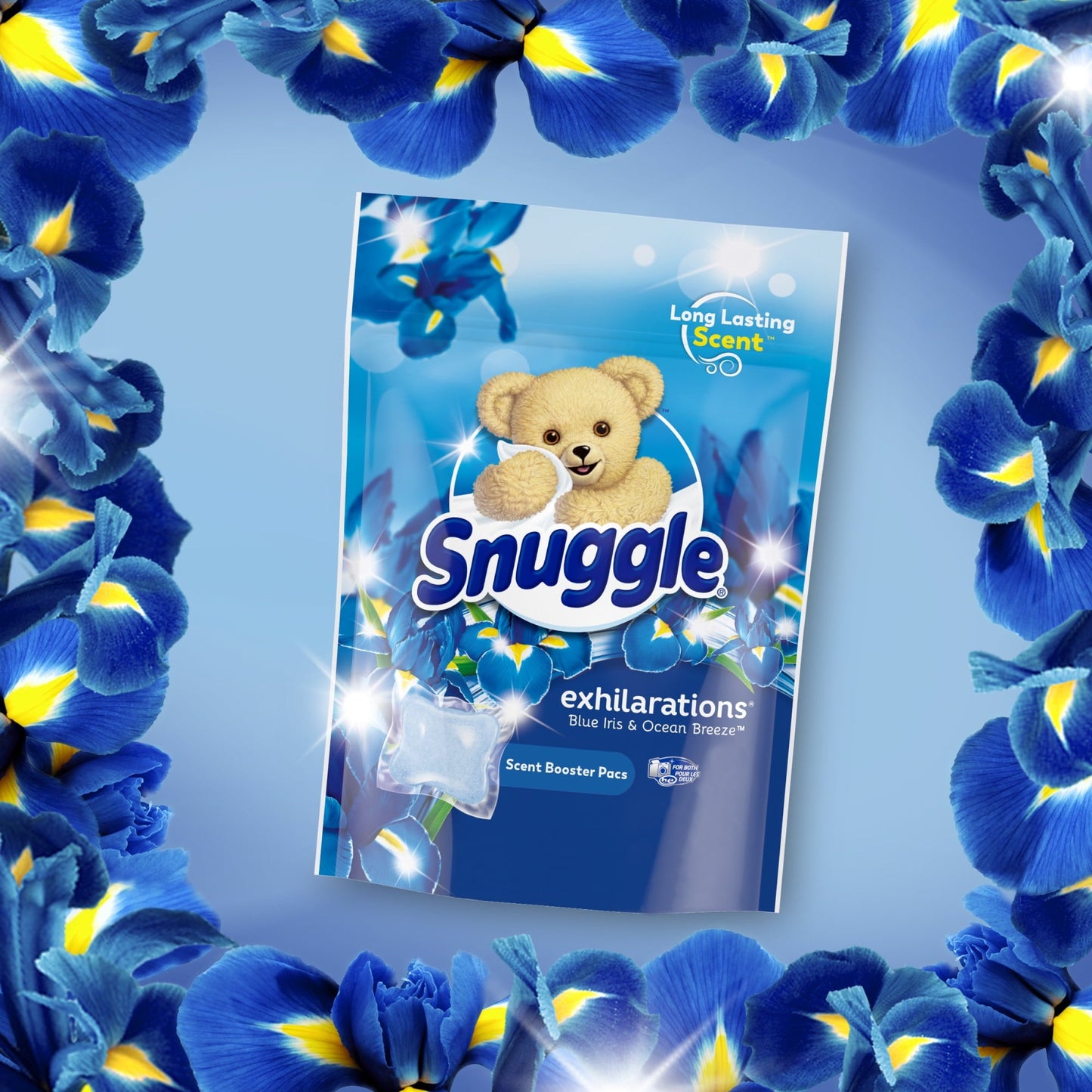 Snuggle Exhilarations In Wash Laundry Scent Booster Pacs, Blue Iris & Ocean Breeze, 56 Count