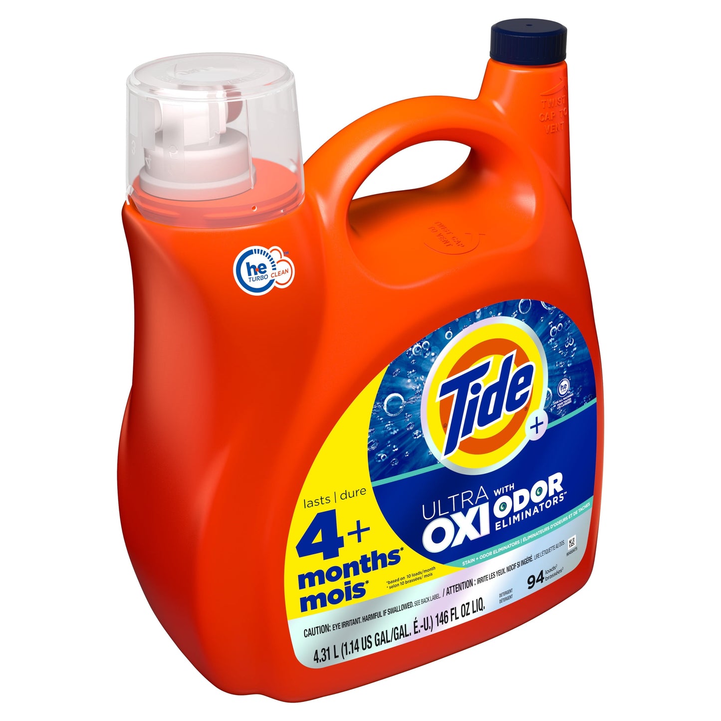 Tide Ultra Oxi with Odor Eliminators Liquid Laundry Detergent, 94 Loads, 146 fl oz