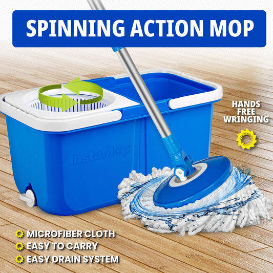 Insta Mop Spin Mop and Bucket with Wringer Set Microfiber Mop Head Washer Machine Safe As Seen On TV