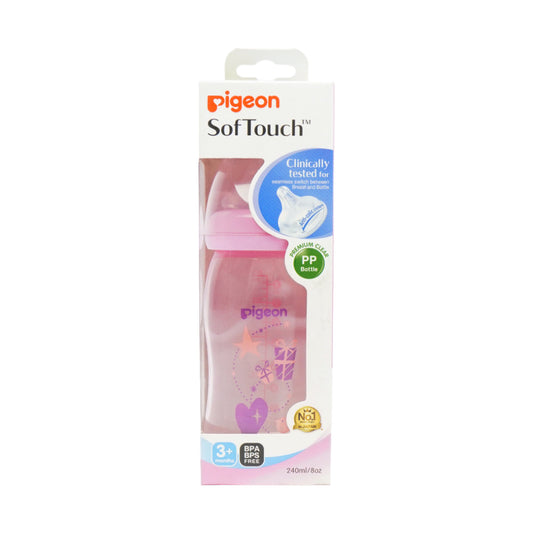 PIGEON BABY FEEDING BOTTLE CLEAR PINK 3+M 240 ML A78183