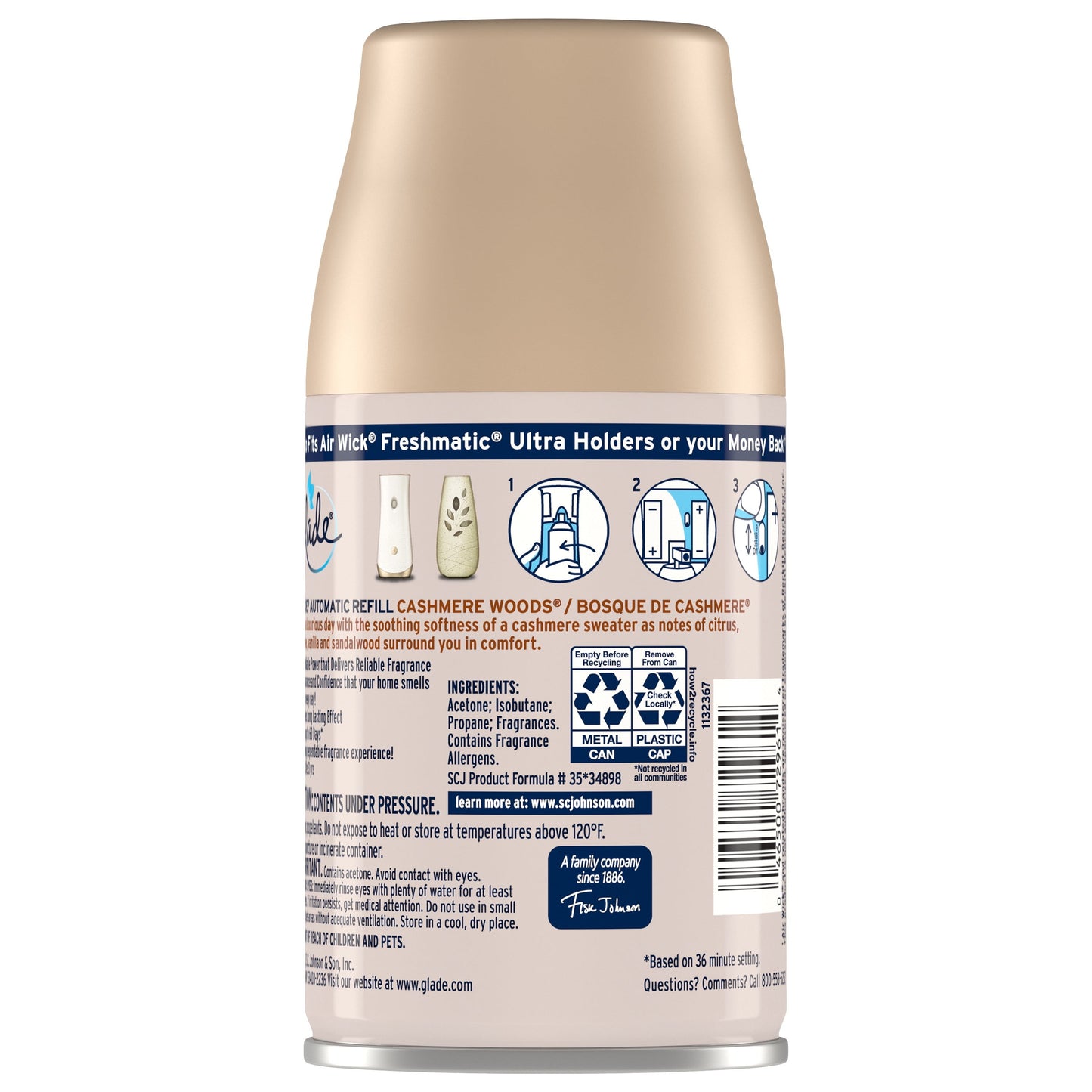 Glade Automatic Spray Refill 1 ct, Cashmere Woods, 6.2 oz. Total, Air Freshener Infused with Essential Oils