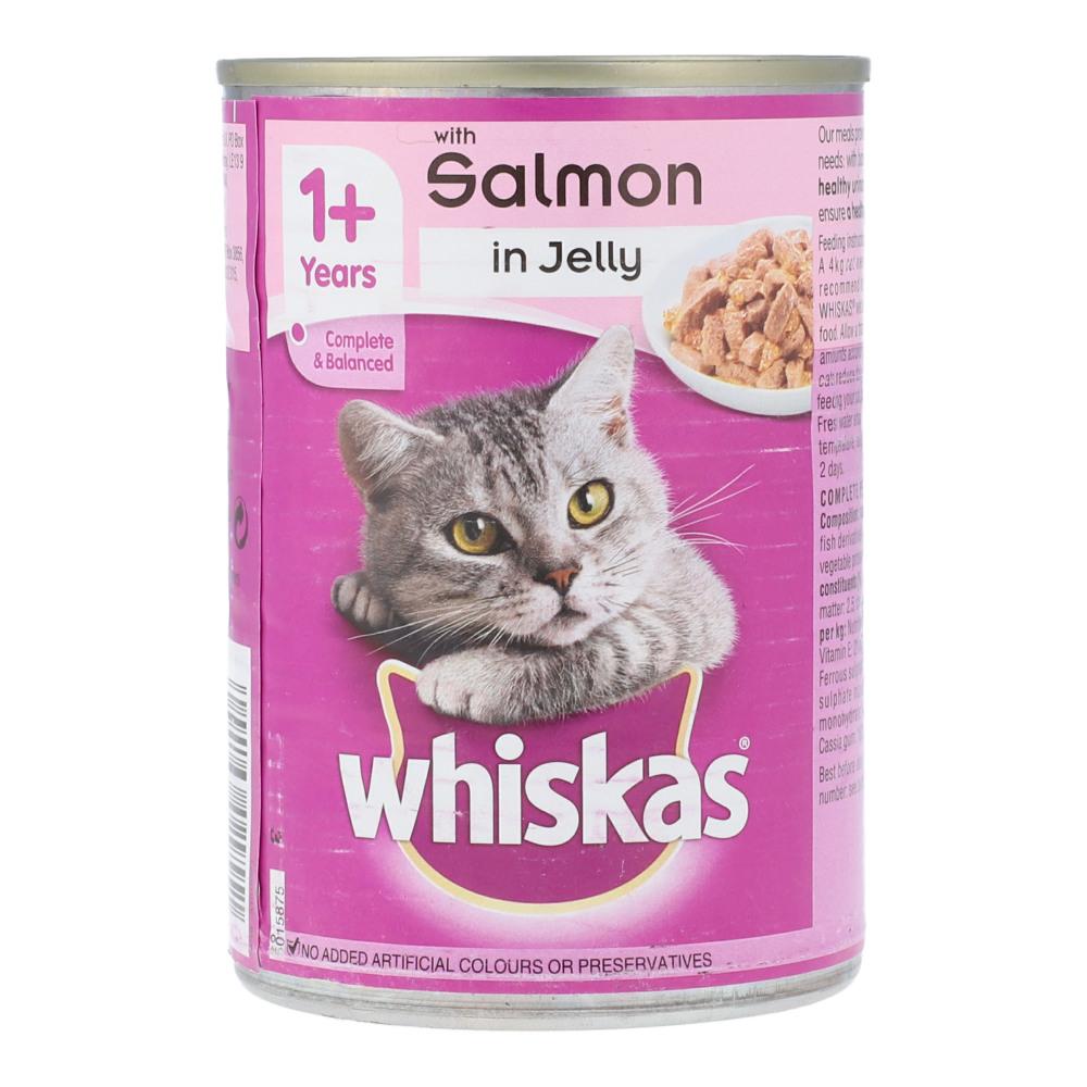 WHISKAS CAT FOOD JELLY WITH SALMON 1+YEAR TIN 390 GM