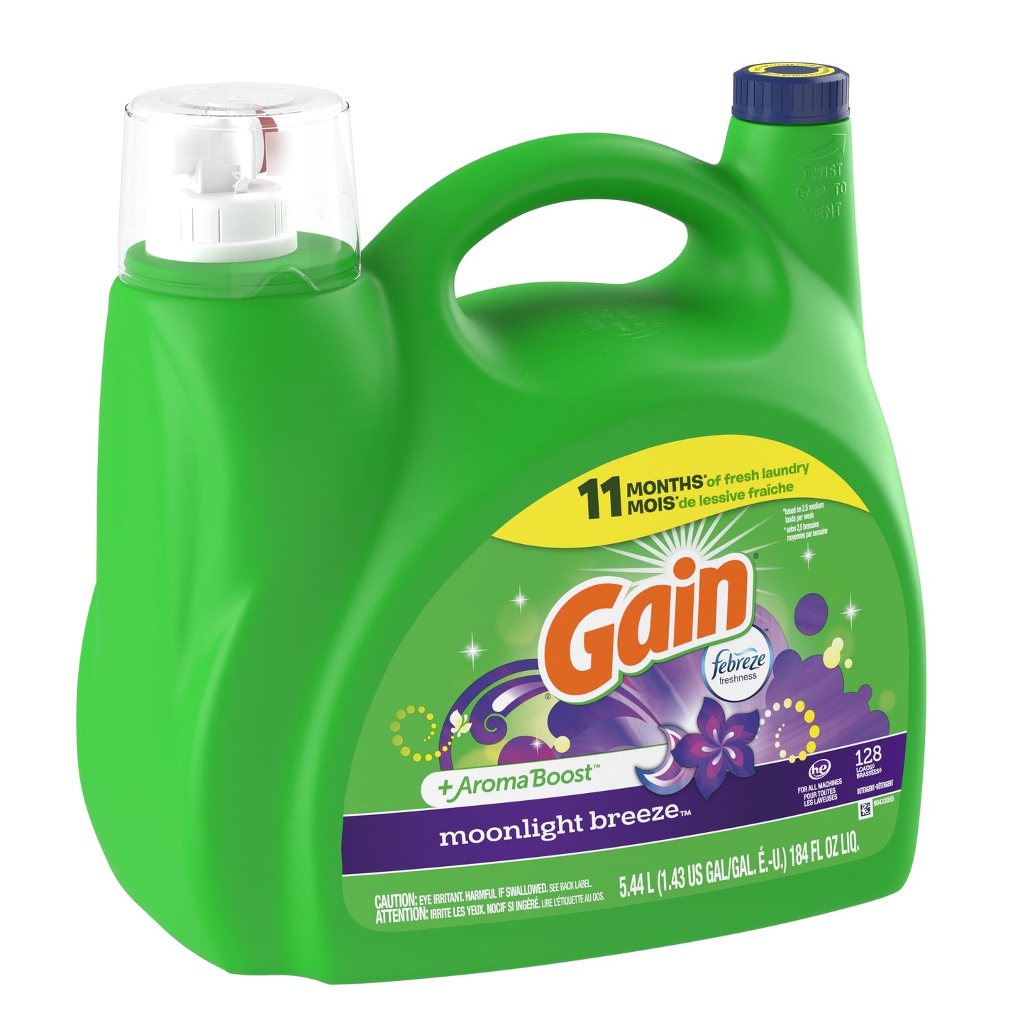 Gain Liquid Laundry Detergent, Moonlight Breeze, 128 Loads, 184 fl oz