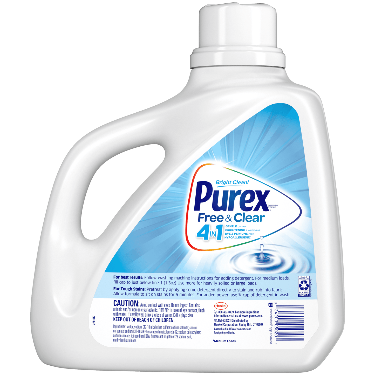 Purex Liquid Laundry Detergent, Free & Clear, 150 Fluid Ounces, 100 Loads