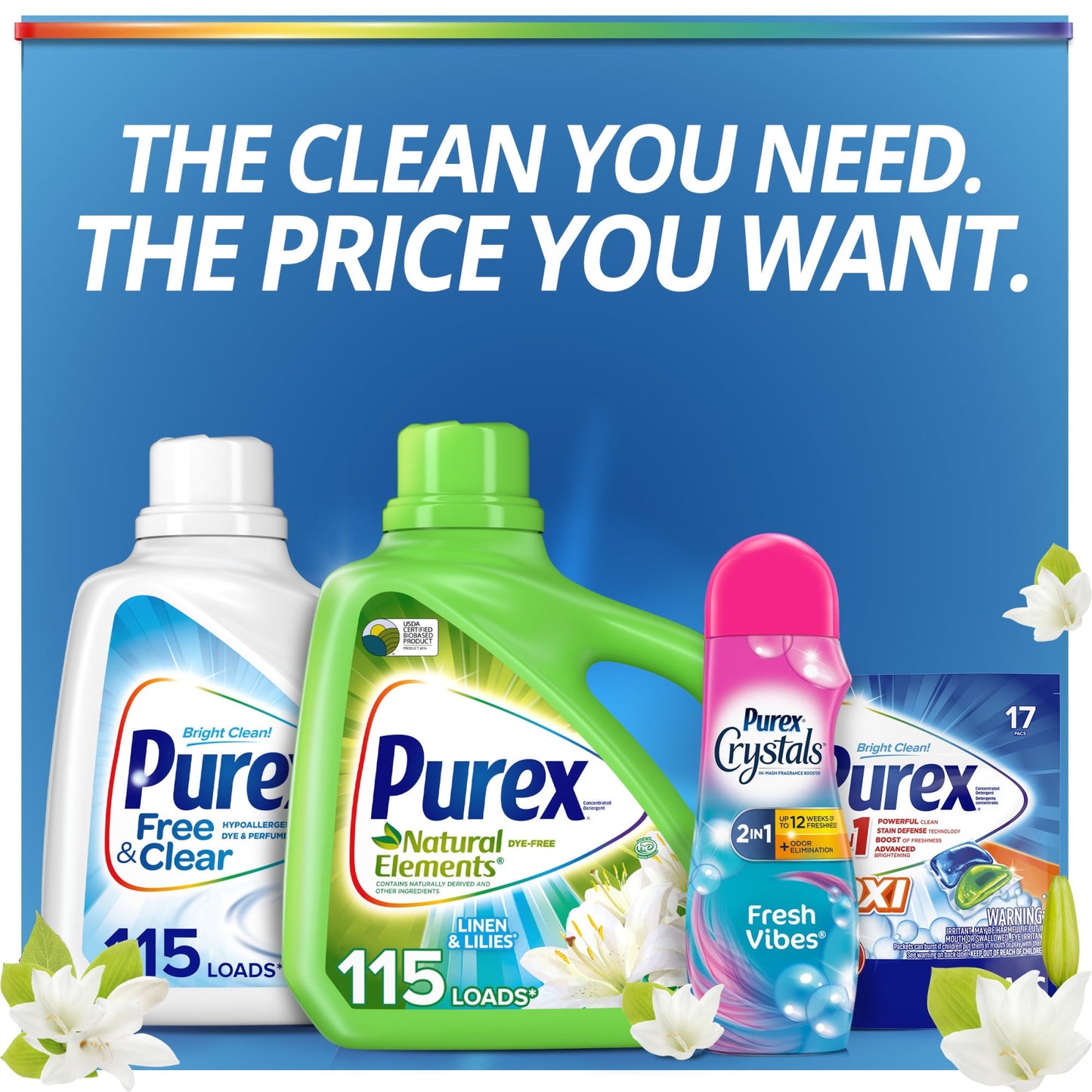 Purex Natural Elements Liquid Laundry Detergent, Linen & Lillies, 240 Loads, 312 Fl Oz