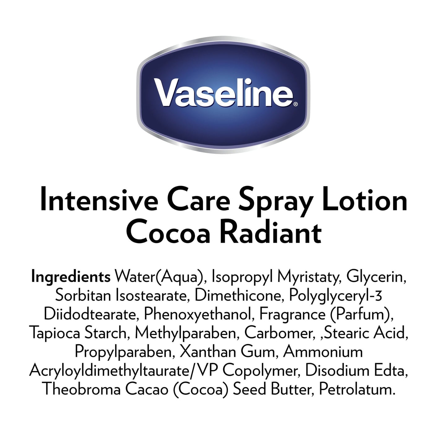 Vaseline Intensive Care Radiant Moisturizer Non Greasy Spray Body Lotion, Cocoa, 6.5 fl oz