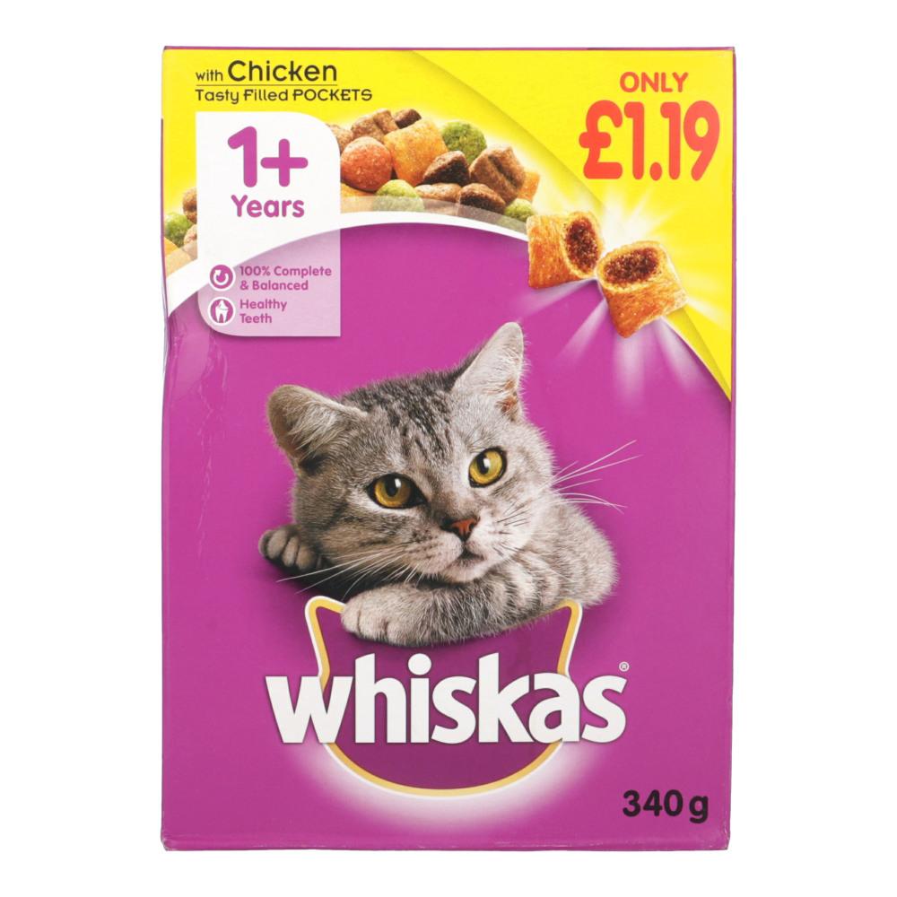 WHISKAS CAT FOOD CHICKEN BOX 1+YEAR 340 GM