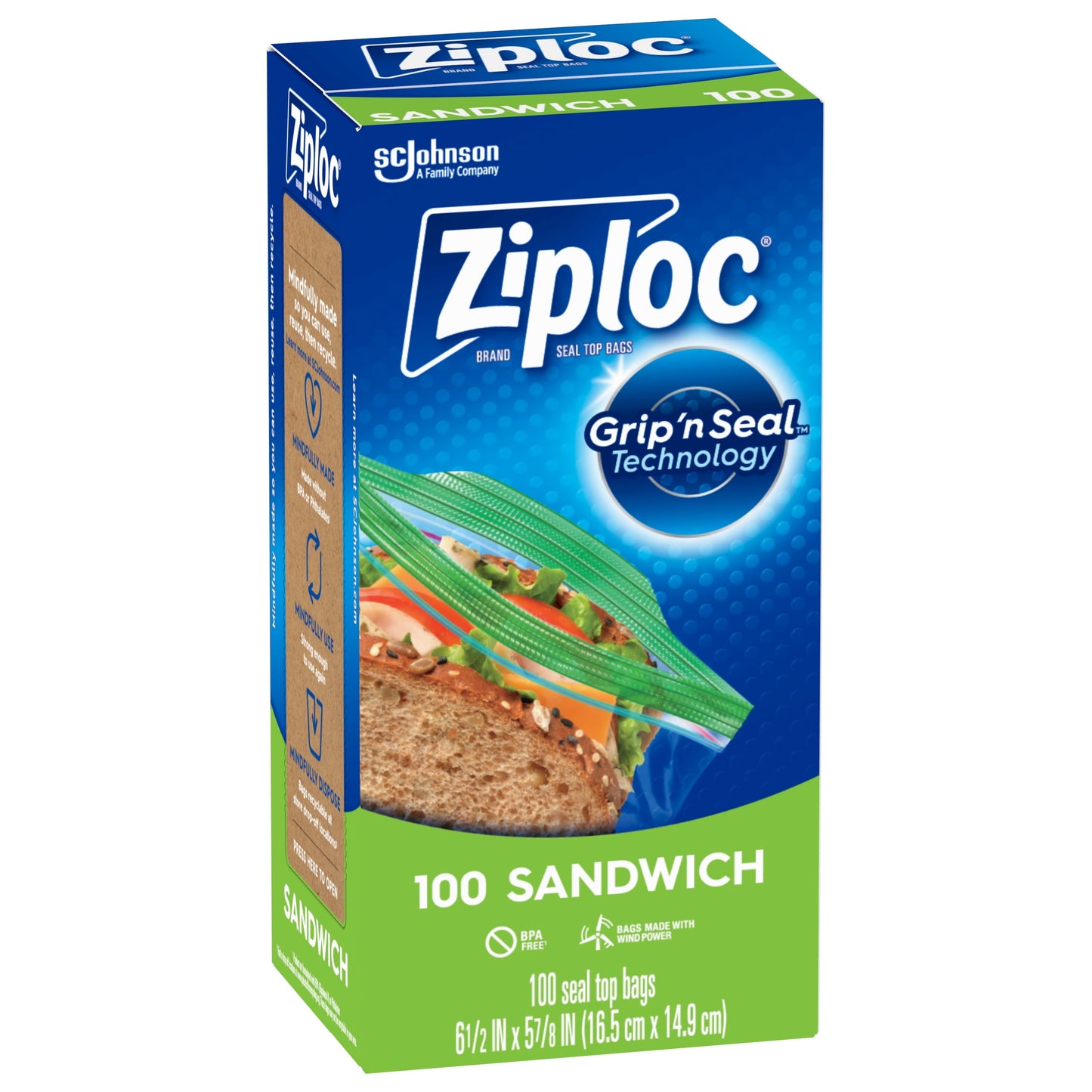 Ziploc® Brand Sandwich Bags with Grip 'n Seal Technology, 100 Count